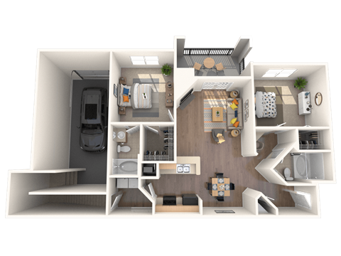 Floor plan for 2 beds, 2 baths, 1118 sqft